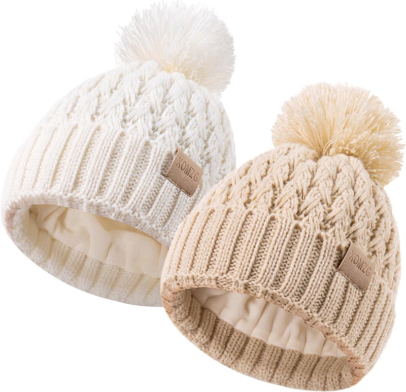 TYOMZG Baby Beanie Hats with 2-Pack,Warm Winter Hats for Boys and Girls,Infant Fleece Lined Toddler Baby Hats for 0-36 Month - Image 1